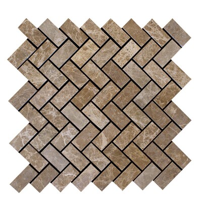 Emperador Light Polished Herringbone Marble Mosaic 12 1/8×13 3/8