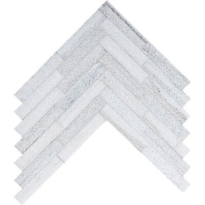 Silver Sky Rustic Textured Large Herringbone Marble Mosaic 12 7/8×9 11/32