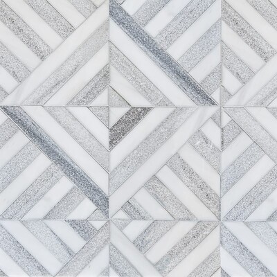 Silver Sky, Bianco Dolomiti Multi Finish Ponte Marble Mosaic 14 5/16×14 5/16