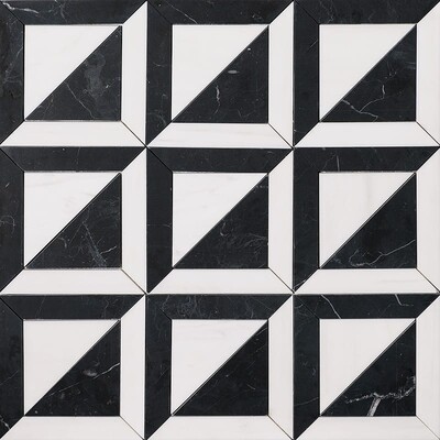 Black, Bianco Dolomite Honed Moderne Marble Mosaic 11 15/16×11 15/16