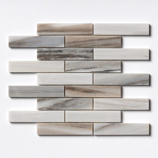 Silver Sky Honed 1 1/4×6 Marble Mosaic 12×12