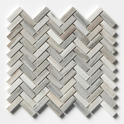 Silver Sky Honed Herringbone 5/8×2 Marble Mosaic 12 1/8×13 3/8