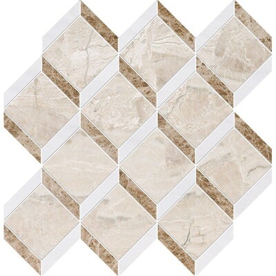 Emperador Light, Royal Beige, Bianco Dolomite Multi Finish Steps 3d Marble Mosaic 14 9/16×14 15/16