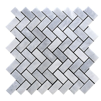 Bardiglio Light Polished Herringbone Marble Mosaic 12 1/8×13 3/8