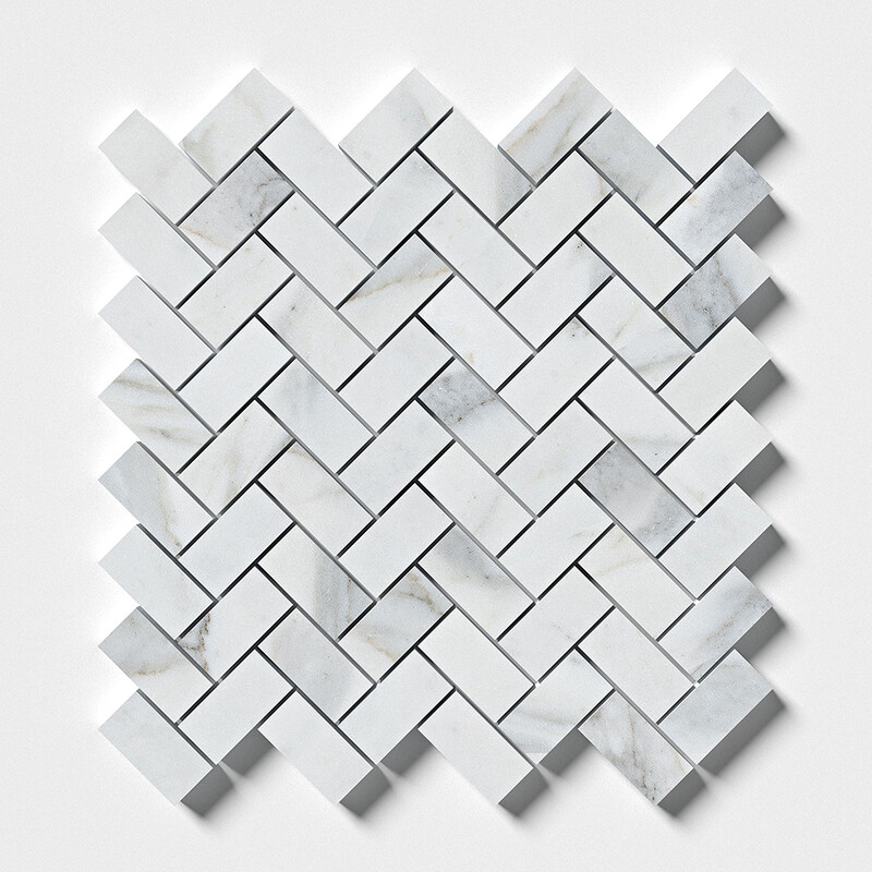 Serenity Polished Herringbone Marble Mosaic 12 1/8×13 3/8