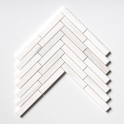 Bianco Dolomiti Honed Large Herringbone Marble Mosaic 12 7/8×9 11/32