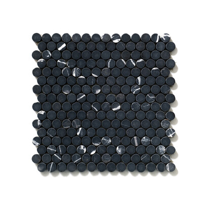 Black Tumbled Penny Round Marble Mosaic 11 1/4×11 3/4