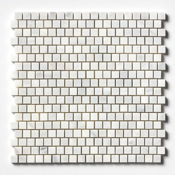 Carrara Blend Honed Staggered Joint 5/8×5/8 Marble Mosaic 12×12