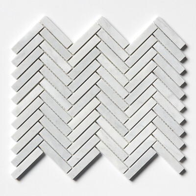 Carrara T Honed Herringbone 5/8×3 Marble Mosaic 10 7/16×12 13/16