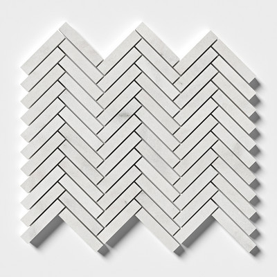 Calacatta T Honed Herringbone 5/8×3 Marble Mosaic 10 7/16×12 13/16