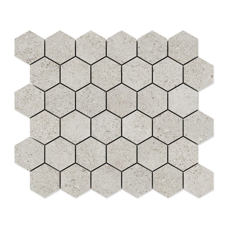 Cobblestone Light  Hexagon 2 Porcelain Mosaic 10 3/8×12