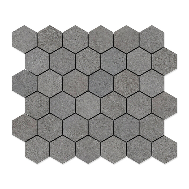 Cobblestone Dark  Hexagon 2 Porcelain Mosaic 10 3/8×12