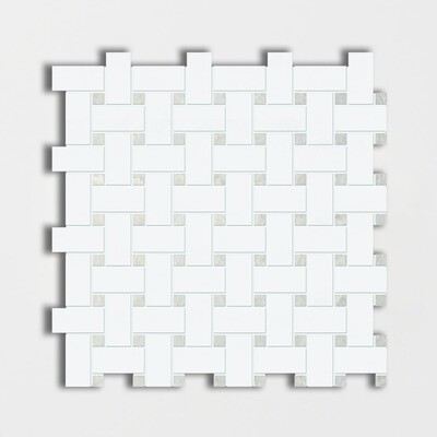 Thassos White&ming Green Polished Basket Weave Marble Mosaic 12×12