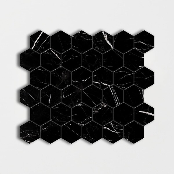 Black Polished Hexagon Marble Mosaic 12×12