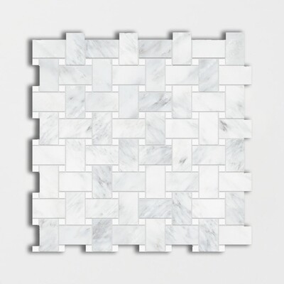 Bella White Polished Basket Weave Marble Mosaic 12×12