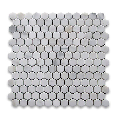 Calacatta Gold Standard Honed Hexagon 1×1 Marble Mosaic 12×12