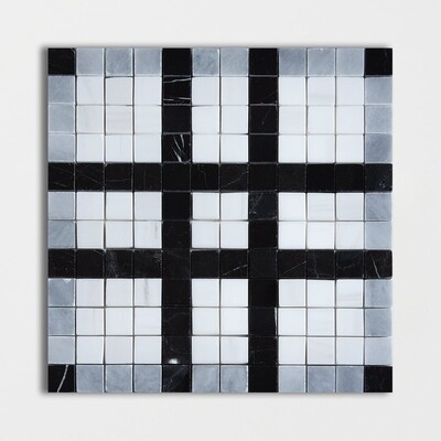 Black Honed Penny Round Marble Mosaic, 11 1/4x11 3/4x3/8