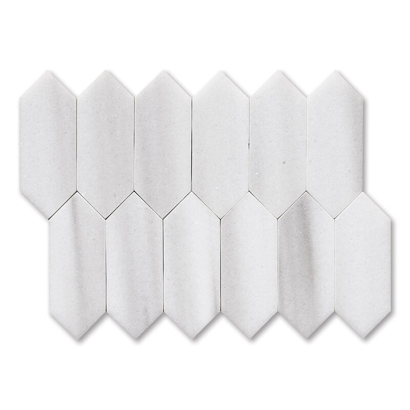 Mink White Polished Medium Picket Waterjet Marble Mosaic 13 3/16×11 1/16