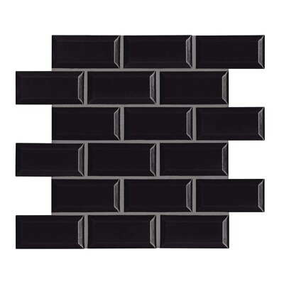 Pitch Black Glazed Staggered Joint Porcelain Mosaic 12×12