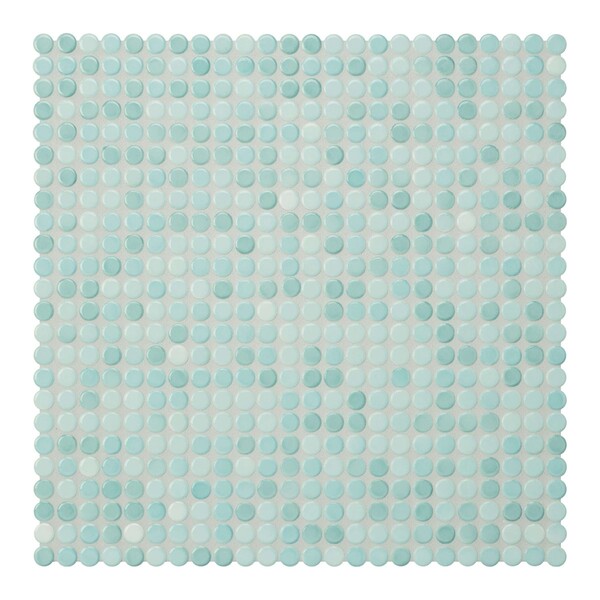 Aqua Light Blue Glossy Penny Round Porcelain Mosaic 9 1/16×9 1/16