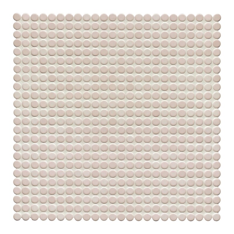 Light Ivory Glossy Penny Round Porcelain Mosaic 9 1/16×9 1/16