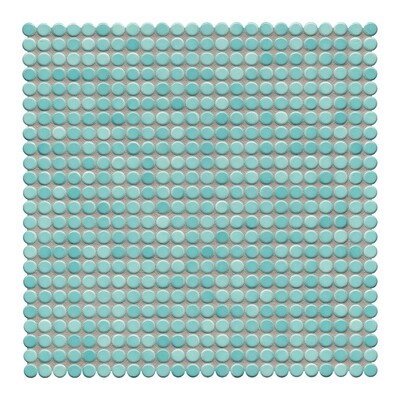 Aqua Blue Glazed Penny Round Porcelain Mosaic 9 1/16×9 1/16