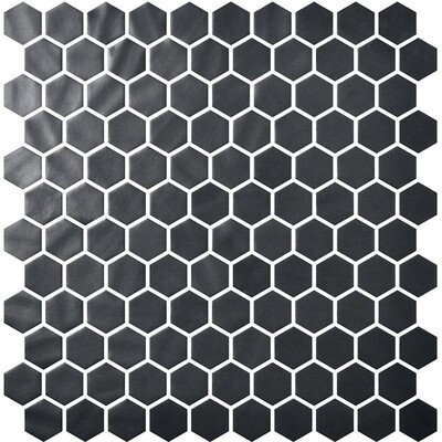 Black Polished Hexagon Glass Mosaic 11 3/4×11 1/2