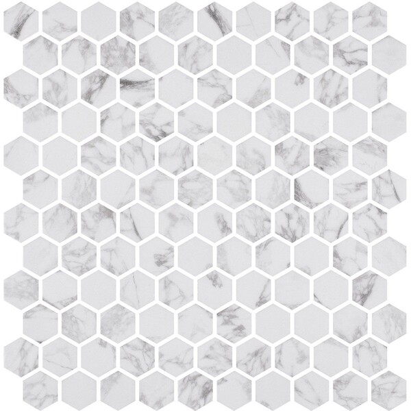 Statuario Honed Hexagon Glass Mosaic 11 3/4×11 1/2