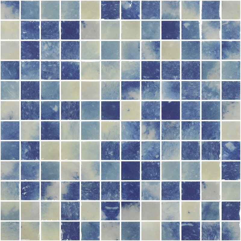 Bluestone Blend Glossy 1×1 Glass Mosaic 12×18