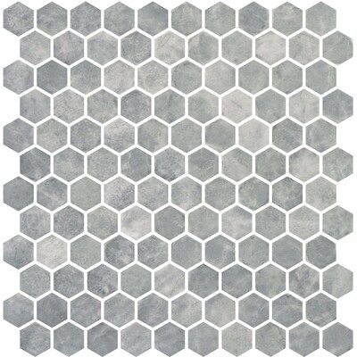 Silver Honed Hexagon Glass Mosaic 11 3/4×11 1/2