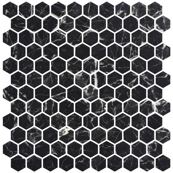 Nero Marquina Anti Slip Hexagon Glass Mosaic 11 3/4×11 1/2