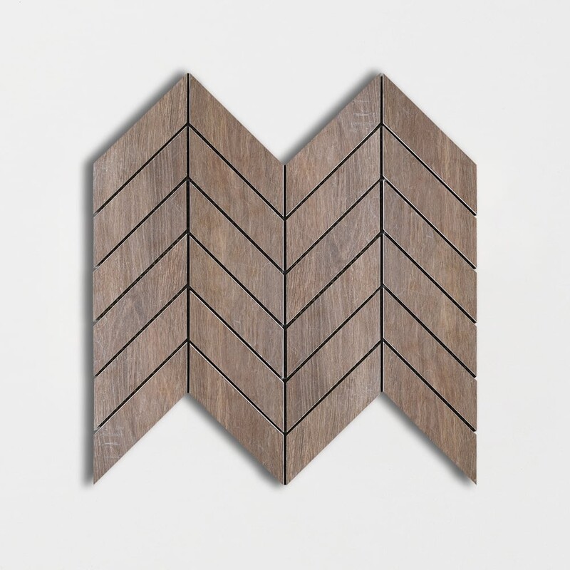 Marron Matte Chevron Wood Look Porcelain Mosaic 17×7 3/4