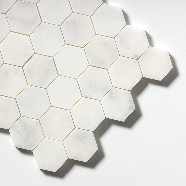 Calacatta T Honed Hexagon Marble Mosaic 10 3/8×12