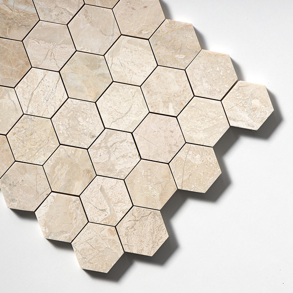 Royal Beige Honed Hexagon Marble Mosaic 10 3/8×12