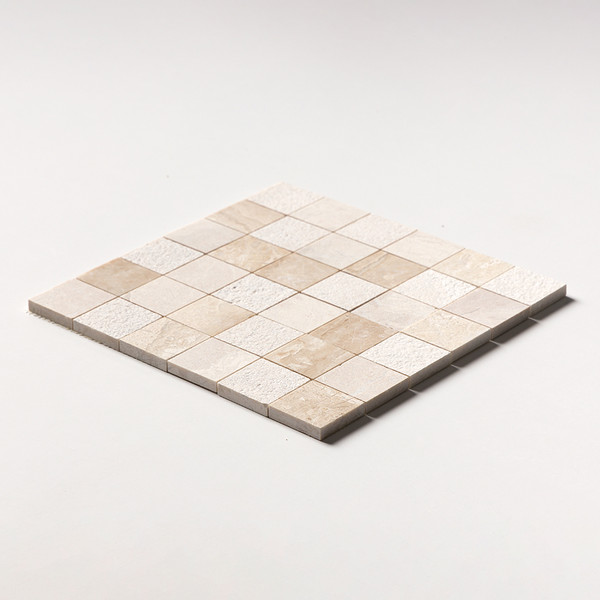 Royal Beige Textured 2×2 Marble Mosaic 12×12