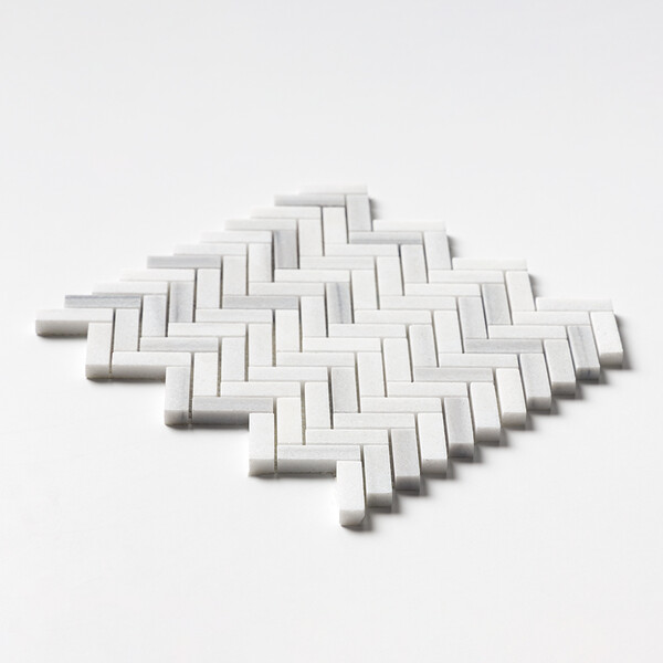 Mink White Honed Herringbone 5/8×2 Marble Mosaic 12 1/8×13 3/8