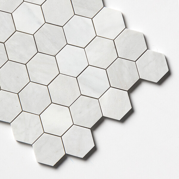 Carrara Blend Honed Hexagon 2 Marble Mosaic 10 3/8×12