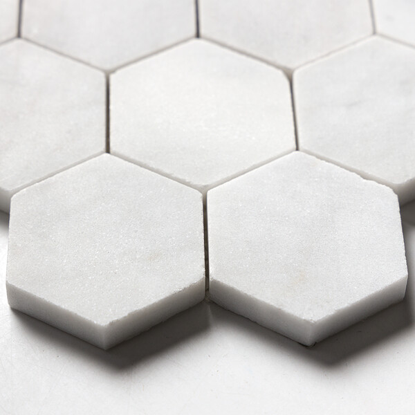 Carrara Blend Honed Hexagon 2 Marble Mosaic 10 3/8×12