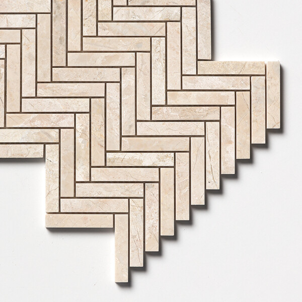 Royal Beige Honed Herringbone 5/8×3 Marble Mosaic 10 7/16×12 13/16