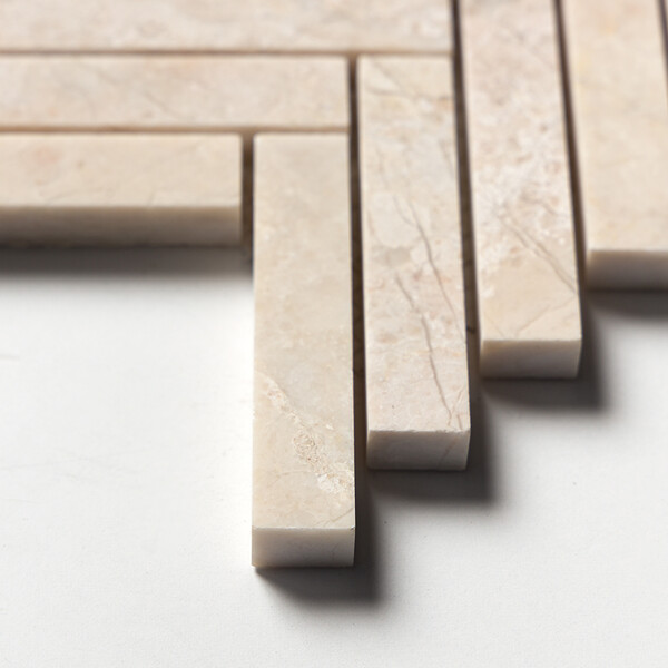 Royal Beige Honed Herringbone 5/8×3 Marble Mosaic 10 7/16×12 13/16