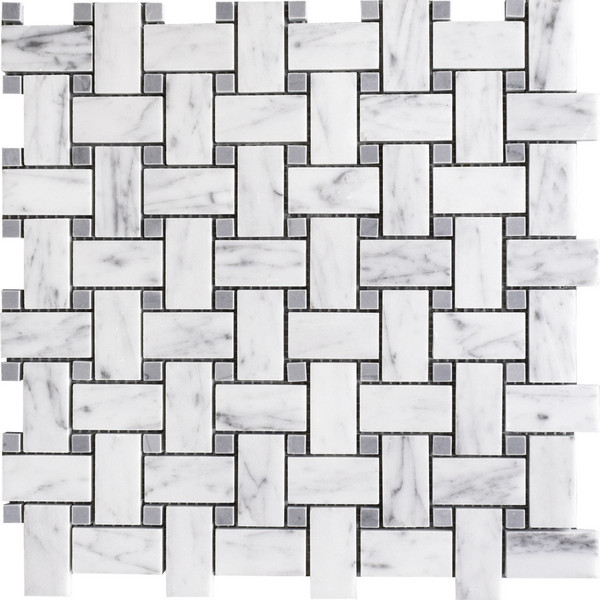 Italian Carrara Polished Basket Weave Marble Mosaic 12×12