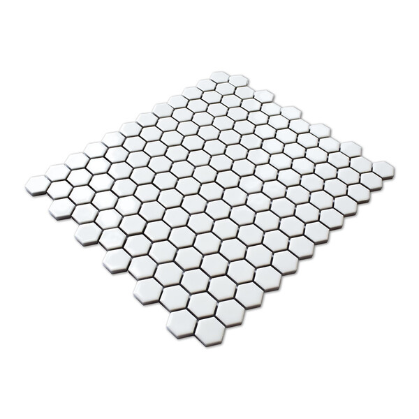 Arctic Style White Glossy Penny Hexagon Porcelain Mosaic 10 1/8×11 5/8