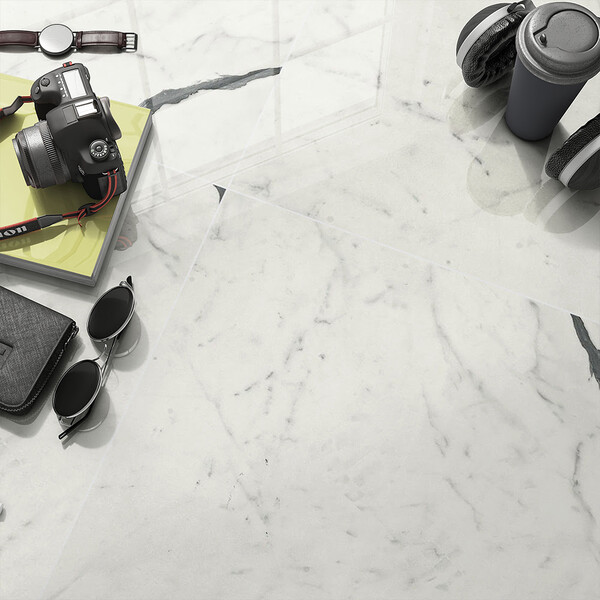 Bianco S Polished  Marble Look Porcelain Tile 24×24