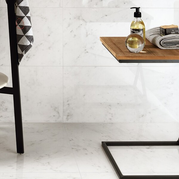 Carrara Blanco Polished  Marble Look Porcelain Tile 12×24