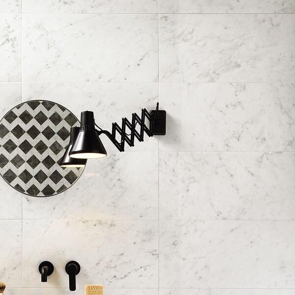 Carrara Blanco Polished  Marble Look Porcelain Tile 12×24