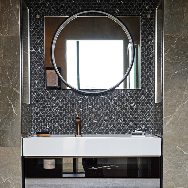 Nero Marquina Anti Slip Hexagon Glass Mosaic 11 3/4×11 1/2