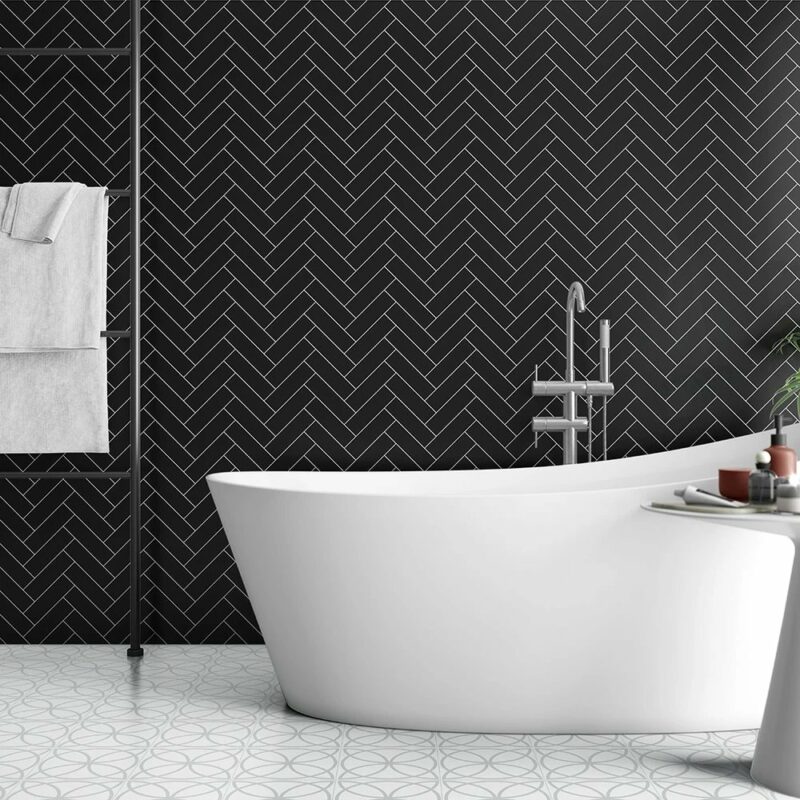 Elegant Gray Herringbone Floor in Bathroom